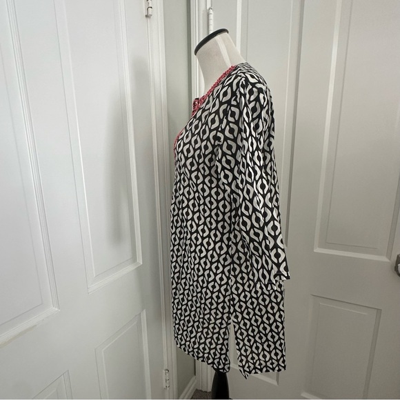 NEW! ECHO Geometric Swimsuit Coverup BLACK Beaded V-neck dress SMALL cover-up - Picture 3 of 5